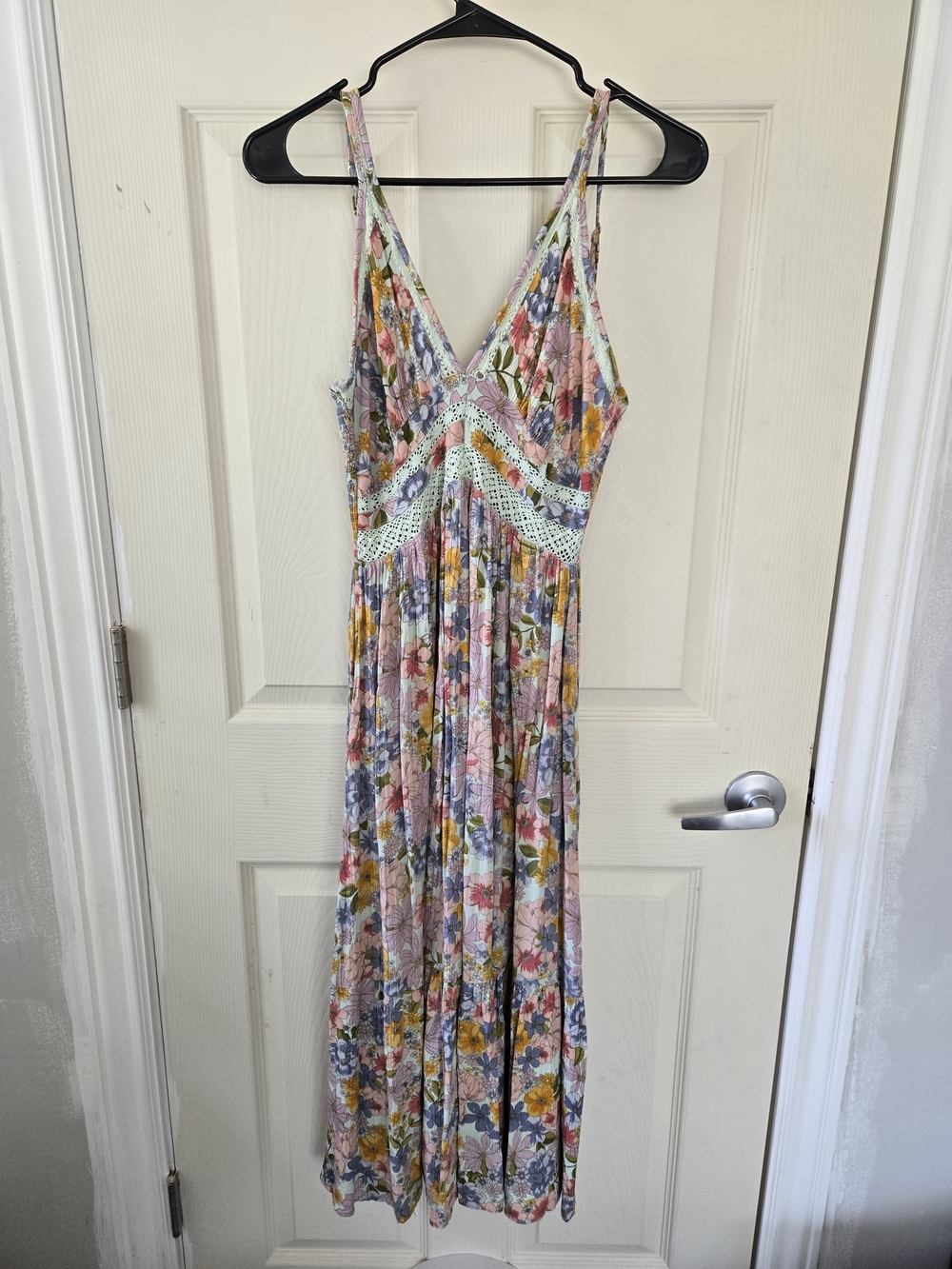 Angie Women's Floral Boho Maxi Dress in Yellow Pink Blue Size M